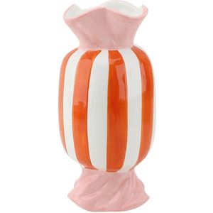 Housevitamin Vaas - Bloemenvaas Toffee Snoepje - Dolomiet - Oranje/Roze - 9,5x9,5x21cm