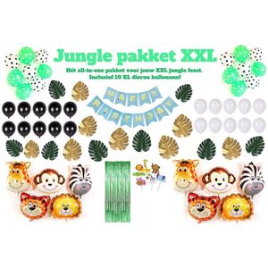 Jungle Decoratie Verjaardag versiering pakket XXL Babydouche - Safari thema - dieren ballonnen - jongen meisje - happy birthday slinger