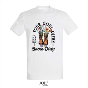 T-shirt Keep your soul clean and your boots dirty - T-shirt korte mouw - Wit - 10 jaar