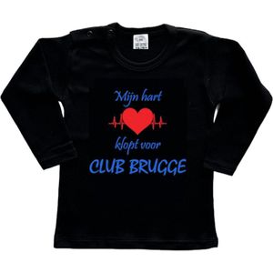 Brugge Kinder t-shirt Lange Mouw | ""Mijn hart klopt voor CLUB BRUGGE | Verjaardagkado | verjaardag kado | grappig | jarig | Brugge | CLUB BRUGGE | cadeau | Cadeau | Zwart/blauw/rood/blauw | Maat 92