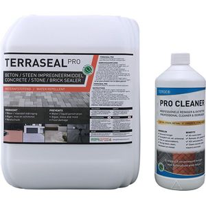 Tuintegels impregneren - Tegel impregneer - Terras impregneren - Nano coating - Terras waterdicht maken - Natuursteen impregneren - Terrasreiniger groenaanslag - Terraseal Pro 10L (60m2) + Groene aanslagreiniger concentraat