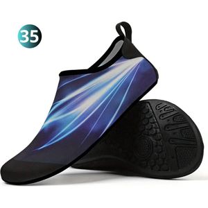 Livano Waterschoenen Voor Kinderen & Volwassenen - Aqua Shoes - Aquaschoenen - Afzwemschoenen - Zwemles Schoenen - Zwart Blauw - Maat 35