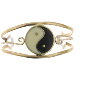 Behave Armband - klemarmband - vintage - goud kleur - yin-yang - zwart - wit - 15 cm