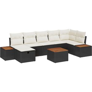 vidaXL - 8-delige - Tuin - Sofa - Set - met - Kussens - Zwart - Poly - Rattan