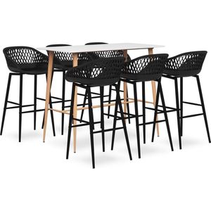vidaXL Barstoel - Bartafel - 7-delige Barset wit en zwart - Barset - Loungehoek - Meubels