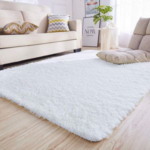 Vloerkleden voor de slaapkamer, pluizig zacht hoogpolig tapijt, antislip tapijt, woonkamer, moderne tapijten, wasbaar (160 x 200 cm, wit)