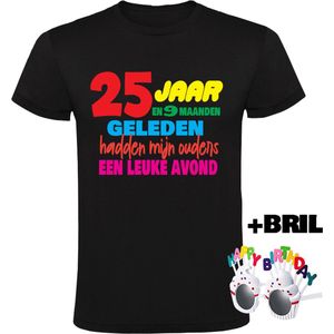 25 jaar Heren T-shirt + Happy birthday bril - verjaardag - jarig - feest - 25e verjaardag - grappig