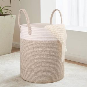 Wasmand van gevlochten katoen - 38 liter opbergmand voor was, speelgoed en dekens - multifunctionele wasorganizer