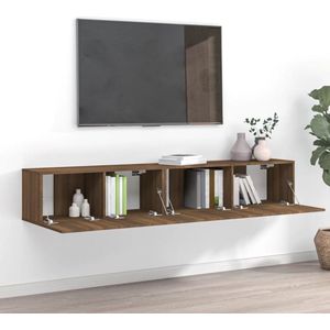 The Living Store Houten TV-meubelset - Hangende tv-kasten - Modern - Gerookt eiken - 100x30x30cm - 80x30x30cm