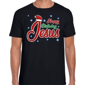 Fout Kerst shirt / t-shirt - Happy birthday Jesus / Jezus - zwart - heren - kerstkleding / kerst outfit S