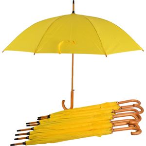 Voordelpak: Set van 9 Gele Automatische Paraplu's | Waterdicht & Windproof | 102cm Diameter | Paraplu Met Houten Handvat | Voor Heren en Dames