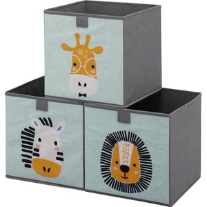 Opbergmand voor kinderen met dierenmotief - Opbergbox set - 28 x 28 x 28 cm - Opvouwbare speelgoed organizer - Vakkenkast organizer