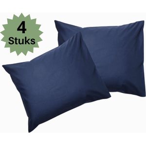 Droomtextiel Hotelkwaliteit Kussenslopen - Navy Blauw - Set van 4 Stuks 60x70cm - 100% Hoogwaardige Katoen
