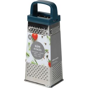Urban Living Keuken hand rasp - 4-zijdig - groente rasp - zilver/blauw - 9 x 7 x 20 cm