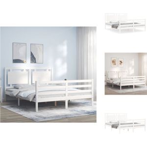 vidaXL Bed Vigo - Massief Grenenhout - 205.5 x 155.5 x 100 cm - Wit - Bed