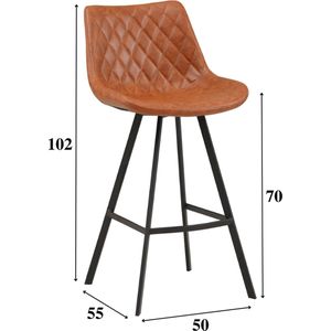 Dimehouse Industriële Barkruk Juno - 70 cm - Cognac - Kunstleer