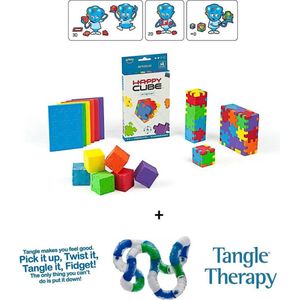 Happy Cube Original 6 pack & Tangle Relax Therapy - COMBO 2-PACK - Voordeelset - Educatief Speelgoed - Fidget - Puzzel en Focus pakket