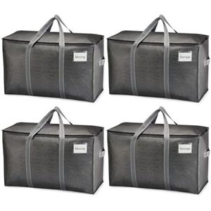 Selbro ® 4-pack extra grote verhuiszakken met ritsen, opvouwbare zware draagtassen voor ruimtebesparing, alternatief voor verhuisdozen, verpakkingsbenodigdheden, plastic opbergbakken (donkergrijs, 4 stuks)