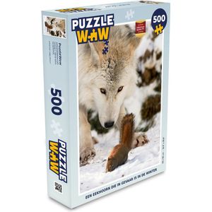 Puzzel Eekhoorn - Wolf - Sneeuw - Winter - Legpuzzel - Puzzel 500 stukjes - Kerst - Cadeau - Kerstcadeau voor mannen, vrouwen en kinderen