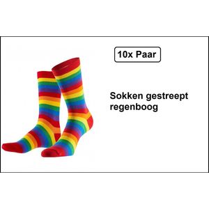 10x Paar sokken gestreept regenboog 42-46 - Thema feest party disco festival partyfeest carnaval optocht