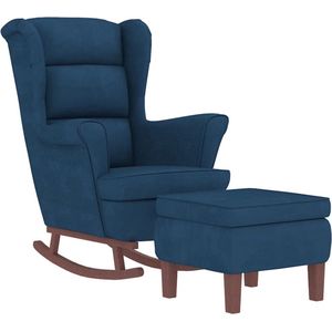 vidaXL Schommelstoel met voetenbank - Blauw Fluweel Schommelstoel - Lounge Chair - Fauteuil - Blauwe Meubels - Velvet Meubel