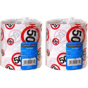 50 jaar verjaardag cadeau - Set van 4x stuks - wc/toiletpapier - 25m - feestartikelen - verkeersborden funny print