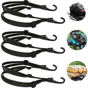 Spanbanden voor fiets - 3 stuks kort - 6 schuifgespen - spanrubber - haken - motorfiets - 60 cm snelbinder fiets