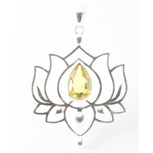 Opengewerkte zilveren lotus hanger met citrien