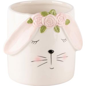 Dekoratiefs-sBloempot m/bunny, wit/lila, keramiek, 13x11x13cms-sA240366