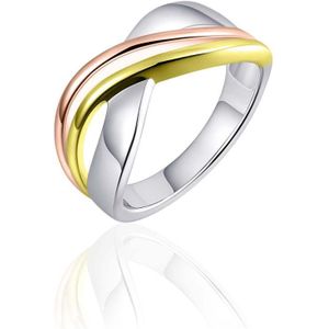 Gisser Jewels Zilver Ring Zilver R074T - R074T-56 - Sieraad - Goudkleurig/Rosé goudkleurig/Wit goudkleurig