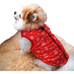 Kerst Bodywarmer Hond & Kat - Maat S - Winter - Honden Kerstpakje Rood Sneeuwvlokken - Kerstpak voor Honden en Katten - Honden Verkleed Kostuums - Kerstkostuum - Hondenkleding