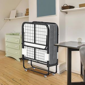 Opklapbed 90 x 200 cm met Schuimmatras - Inklapbaar Logeerbed met Wielen voor Maximaal 200 kg