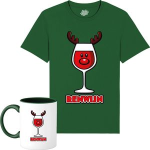 Renwijn - Foute Kersttrui Kerstcadeau - Dames / Heren / Unisex Kleding - Grappige Kerst Outfit - T-Shirt met mok - Unisex - Bottle Groen - Maat L