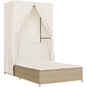 vidaXL Ligbed Tweepersoons - Beige - Inclusief Dak Ligbed - Tuinset - Lounge Set - Buitentuin - Relaxstoel