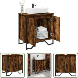 The Living Store Wastafelkast 60x35x60 cm bewerkt hout gerookt eikenkleurig - Badkamerinrichting - Wastafelkast - Houten Kast - Badkamermeubilair - Designwastafel