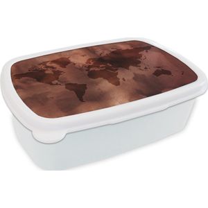 Broodtrommel Wit - Lunchbox - Brooddoos - Wereldkaart - Sepia - Textiel - 18x12x6 cm - Volwassenen