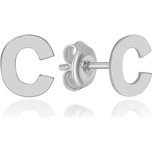 Letter C Initial Oorknoppen (zilvergehalte 925 Sterling) Oorknoppen Zilver Oorbel Trendy Minimalistisch Combi Bedel