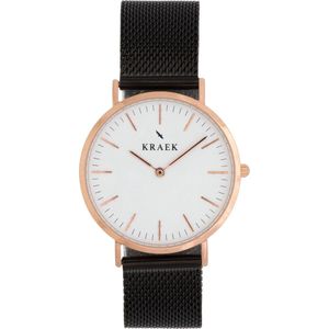 KRAEK Drora Rosé Goud Wit 36 mm | Dames Horloge | Zwart Mesh horlogebandje | Met Pushpin