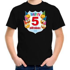 Happy birthday 5e verjaardag t-shirt kleuter - unisex - jongens / meisjes - 5 jaar shirt met emoticons zwart voor kinderen 122/128