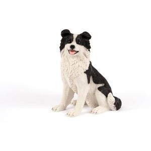 Decoratief Beeld - Zittende Border Collie - Kunststof - Hamac - Zwart En Wit - 33 X 20.5 Cm