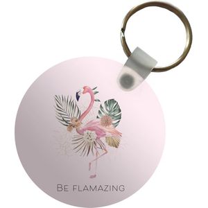 Sleutelhanger - Flamingo - Bloemen - Bladeren - Pastel - Plastic - Rond - Uitdeelcadeautjes