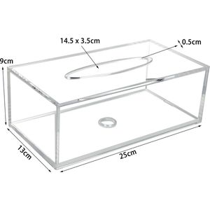 Handgemaakte acryl tissuebox 25 x 13 x 9 cm cosmetische tissuebox rechthoekige tissuebox voor eetkamer, kantoor, auto, badkamer (transparant)