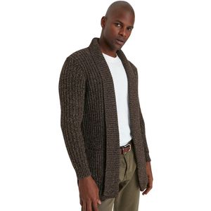 Trendyol Zwarte Regular Fit Wollen Sjaalkraag Lang Gebreid Vest Tmnaw22Hi0142