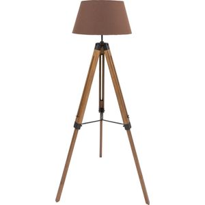 MaxxHome Vloerlamp Lilly - Staande lamp - Leeslamp - Driepoot - Hout -145 cm - E27 - LED - 40W - Bruin