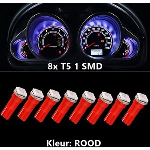 8x T5 (1 LED) ROOD  CANBus Led Lamp 8 -Stuks | 5050 | T5L200R | 1000K | 205 Lumen | 12V | 1 SMD | Verlichting | W3W W1.2W Led Auto-interieur Verlichting Dashboard Warming Indicator Wig auto Instrument Lamp | Autolamp | Autolampen |