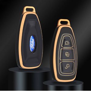 Autosleutel hoesje - TPU Sleutelhoesje - Sleutelcover - Autosleutelhoes - Geschikt voor Ford -zw-goud- K3 - Auto Sleutel Accessoires gadgets - Kado man vrouw - Cadeau voor man vrouw