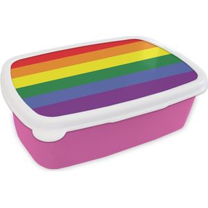 Broodtrommel Roze - Lunchbox - Brooddoos - Regenboog Vlag - Pride Vlag - Love - 18x12x6 cm - Kinderen - Meisje