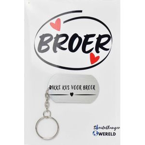 Dikke kus voor broer Sleutelhanger inclusief kaart - broer cadeau - cadeaupakket - verjaardag - Leuk kado voor je broer om te geven - 2.9 x 5.4CM