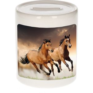 Dieren bruin paard foto spaarpot 9 cm jongens en meisjes - Cadeau spaarpotten bruin paard paarden liefhebber