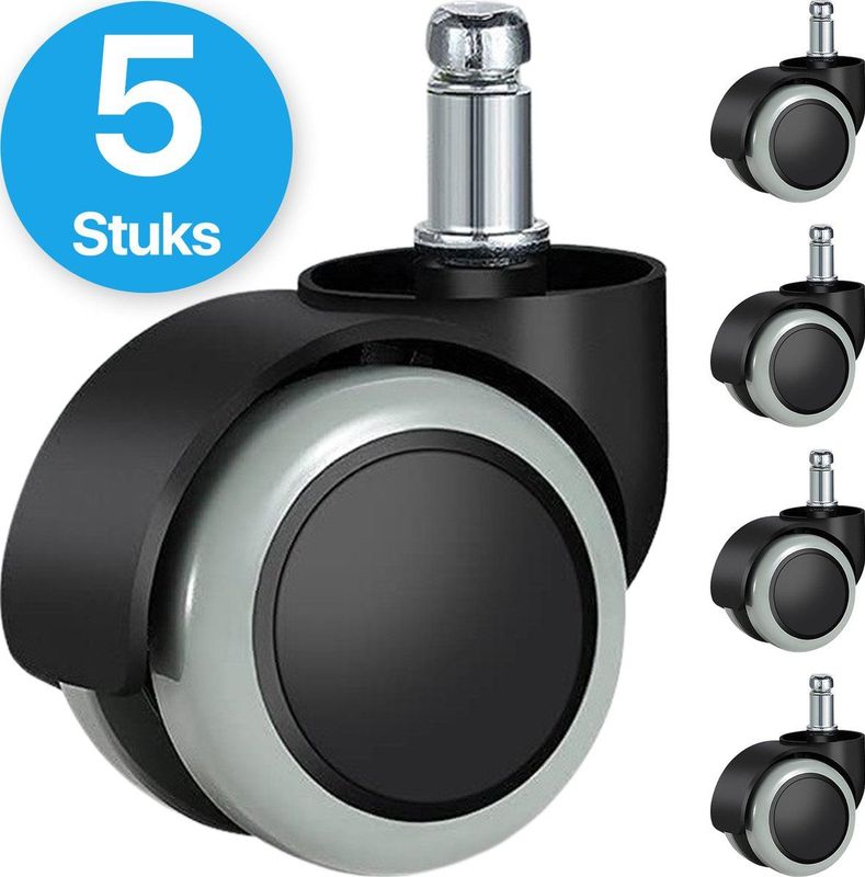 Bureaustoel Wieltjes - Bureaustoelwielen - Zwenkwielen - 11mm - Set van 5 - Thuiswerken zonder Bureaustoelmat of Vloerbeschermer